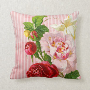 Cojín Decorativo Rayas rosadas y rosas vibrantes