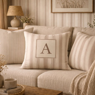 Cojín Decorativo Rayas rústicas iniciales beige y taupe de casa de