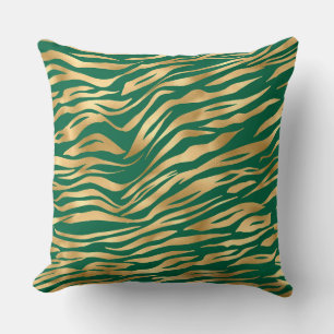 Cojín Decorativo Rayas Salvajes De Tigre De Safari Dorado Y Verde E