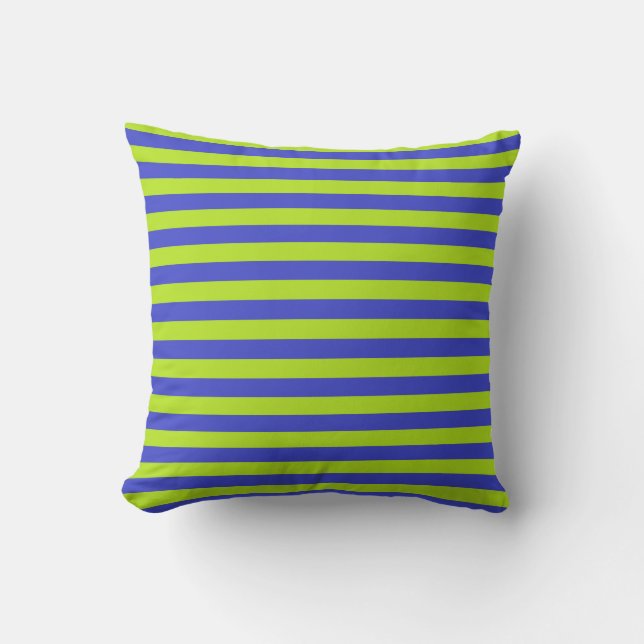 Cojín Decorativo Rayas verde limón y azul (Anverso)