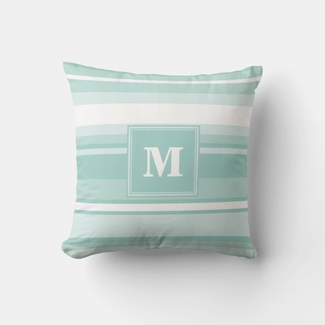 Cojín Decorativo Rayas verde menta monograma (Anverso)