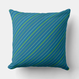 Cojín Decorativo Rayas: verde, turquesa, amarillo sobre azul oscuro