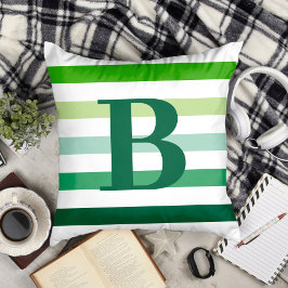 Cojín Decorativo Rayas verdes de moda con monograma