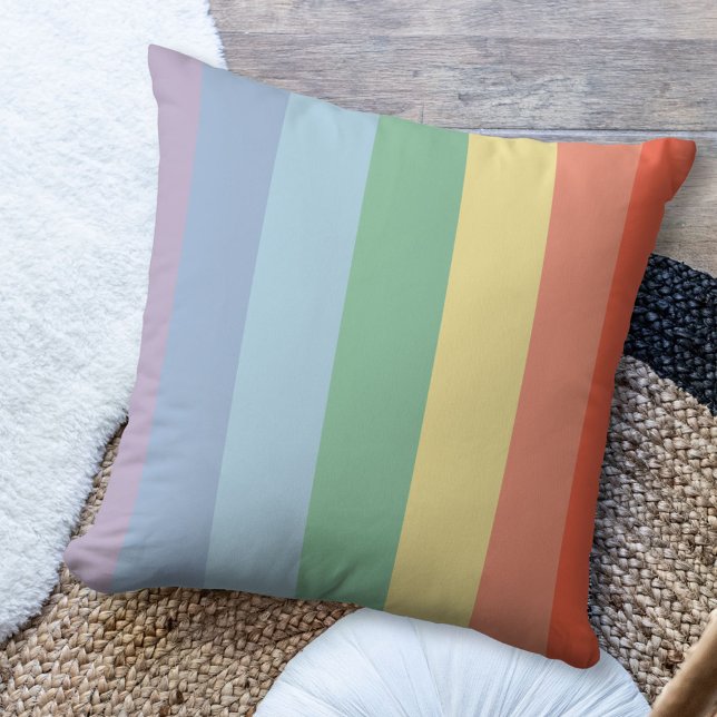 Cojín Decorativo Rayas verticales del arcoiris pasteles (Pastel Rainbow Vertical Stripes Pillow)