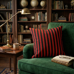 Cojín Decorativo Rayas Verticales Negras y Rojas Intensas