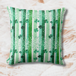 Cojín Decorativo Rayas Verticales Verdes Clásicas con Tréboles de C
