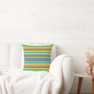 Cojín Decorativo Rayas Vintage Azul Cielo, Naranja y Amarillo