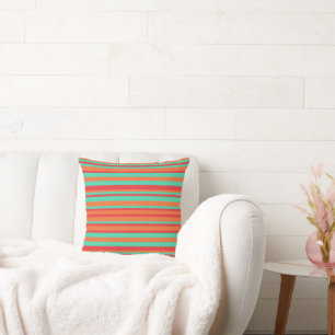 Cojín Decorativo Rayas Vintage Rojo, Naranja y Turquesa
