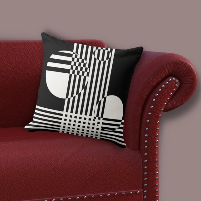 Cojín Decorativo Rayas y círculos blancos y negros irregulares (Irregular White & Black Stripes & Circles Throw Pillow, Living Room)