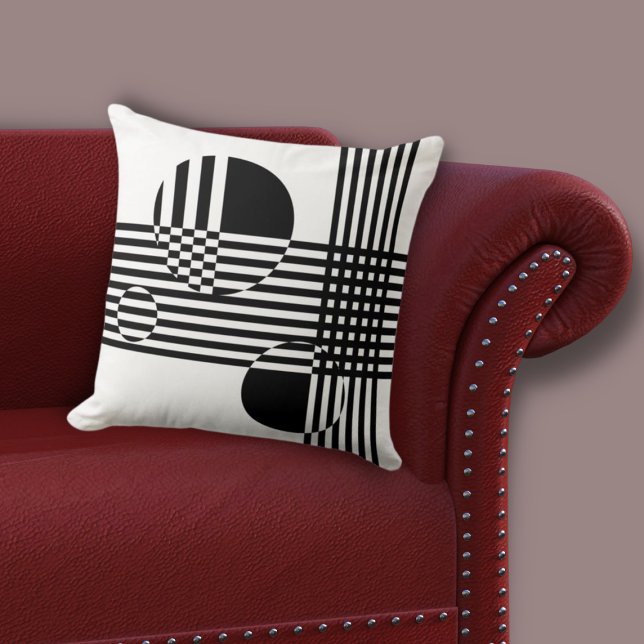 Cojín Decorativo Rayas y círculos negros y blancos irregulares (Irregular Black & White Stripes & Circles Throw Pillow, Living Room)