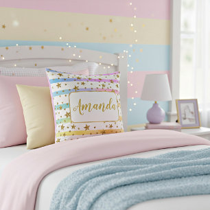 Cojín Decorativo Rayas y estrellas femeninas personalizadas
