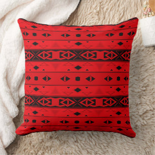 Cojín Decorativo Rayas y formas geométricas de color rojo negro