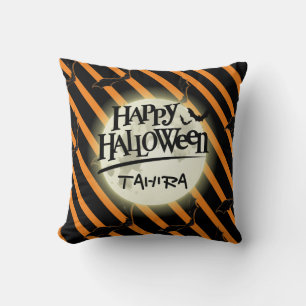 Cojín Decorativo Rayas y Murciélagos de Halloween