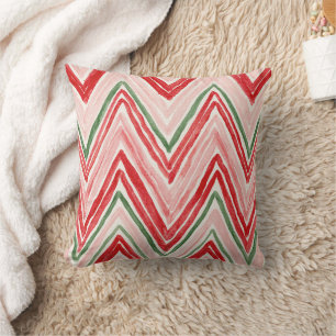 Cojín Decorativo Rayas Zigzag Verde Rojo Rosa