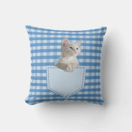 Cojín Decorativo Rayo azul blanco gatito divertido ilusión 3D T