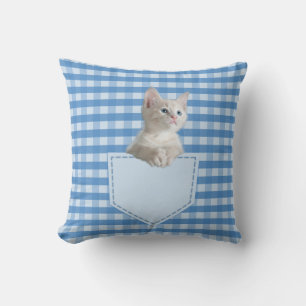 Cojín Decorativo Rayo azul blanco gatito divertido ilusión 3D T