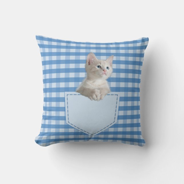 Cojín Decorativo Rayo azul blanco gatito divertido ilusión 3D T (Anverso)
