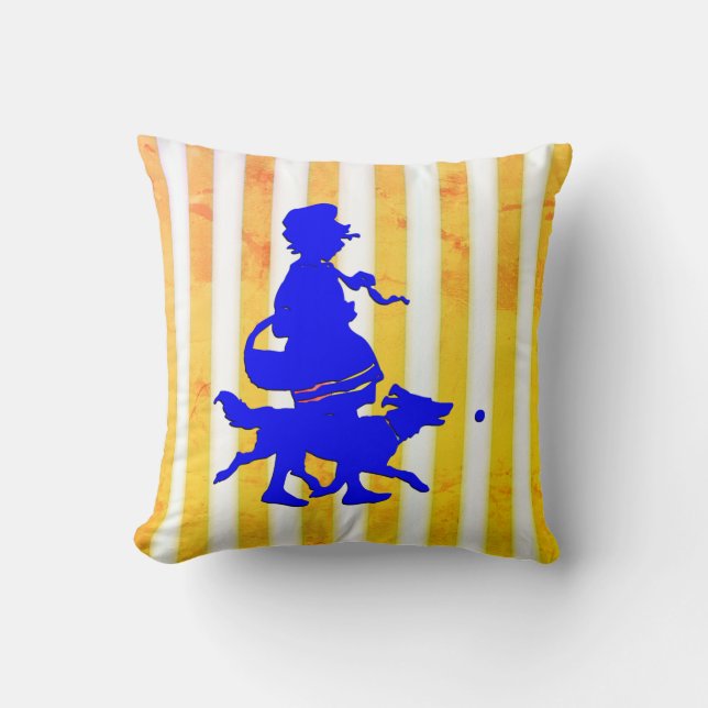 Cojín Decorativo Rayo blanca amarilla niño Perro Azul Silueta (Anverso)