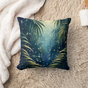 Cojín Decorativo Rayo de luna pintó hojas de palma y luciérnagas