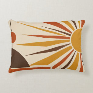 Cojín Decorativo Rayos de sol explosión de mostaza retro