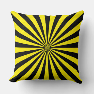 Cojín Decorativo Rayos retro de sol amarillo y negro funky