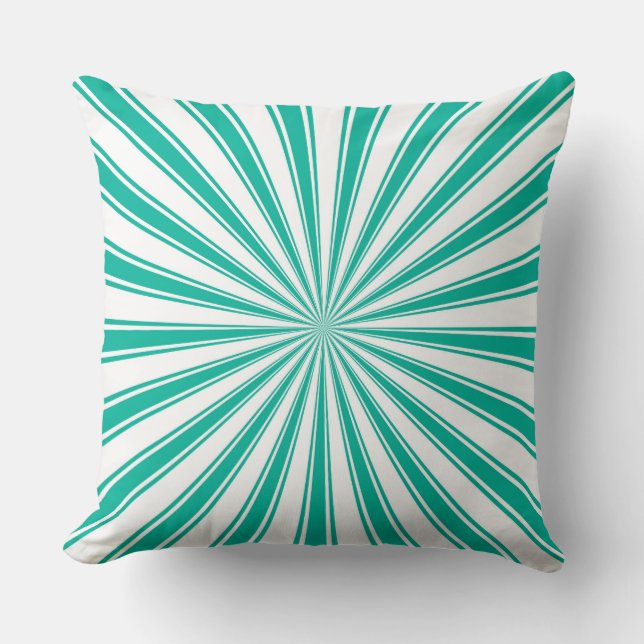 Cojín Decorativo Rayos Retro Turquesa y Blanco Funky (Anverso)