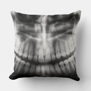 Cojín Decorativo Rayos X Dientes Boca Sonríe Negro y Blanco