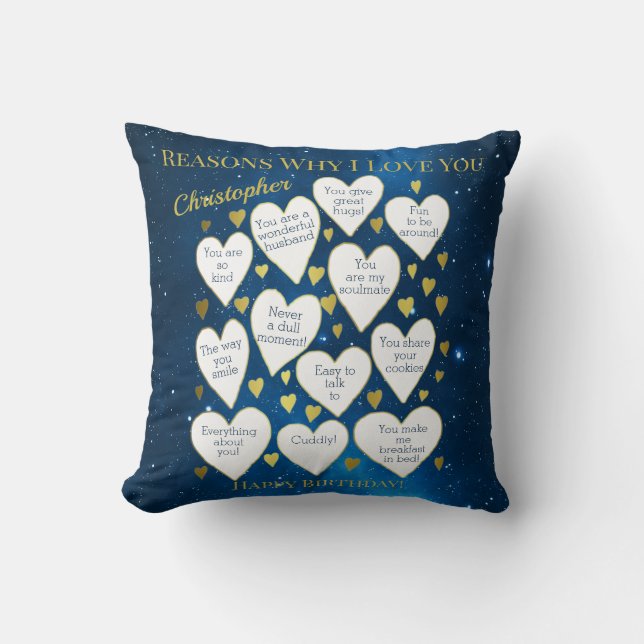 Cojín Decorativo Razones de cumpleaños por las que te amo (Anverso)