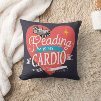 Cojín Decorativo Reading is My Cardio Red Heart Raccoon