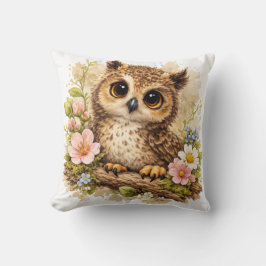 Cojín Decorativo Realistic Cute Owl Floral Pillow Woodland Nursery 