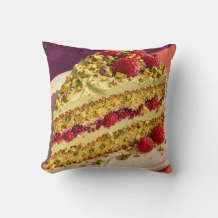 Cojín Decorativo Rebanada de pastel de pistacho y frambuesa Pintura