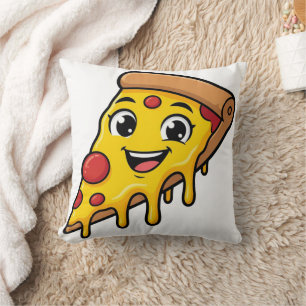 Cojín Decorativo Rebanada de pizza divertida y feliz con queso elás