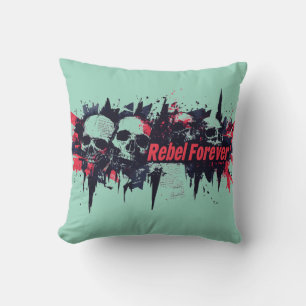 Cojín Decorativo "Rebelde para Siempre" - Diseño Gráfico de Cráneo