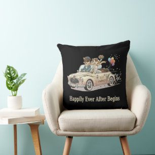Cojín Decorativo Recién casados Pareja de animales coche de bodas