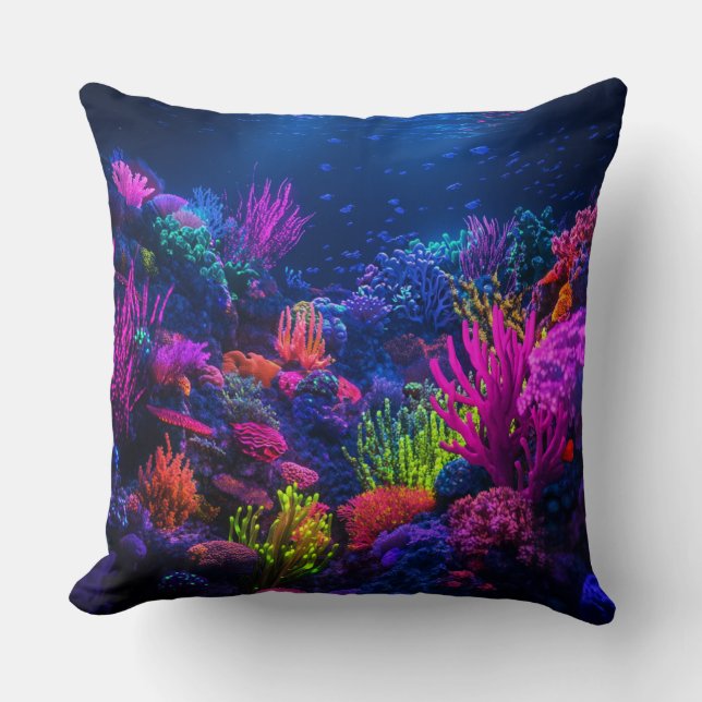 Cojín Decorativo Récif corallien néon bioluminescent 🌟 (Anverso)