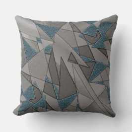 Cojín Decorativo Recortes triangulares grises sobre fondo azul, ásp