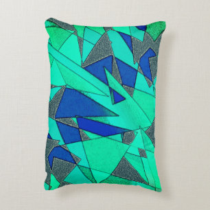 Cojín Decorativo Recortes triangulares verdes sobre fondo azul, ásp