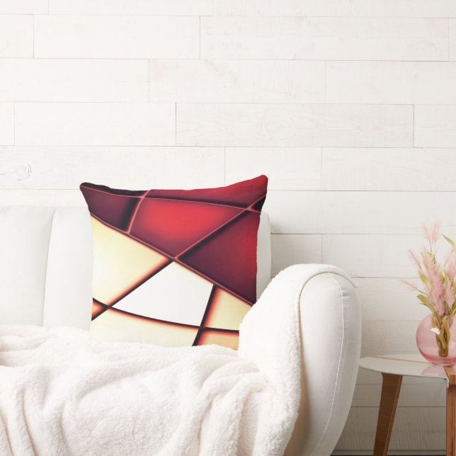Cojín Decorativo Rectángulo rojo-beige trapezoides y poder alterar (Sofá)