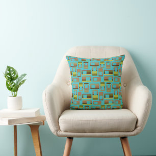 Cojín Decorativo Rectángulos a rayas turquesas
