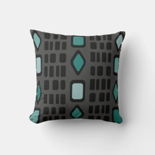 Cojín Decorativo Rectángulos de diamantes retro Turquesa negra