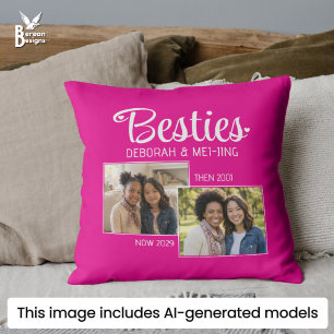 Cojín Decorativo Recuerdo de 2 fotos de amigas personalizadas Mejor