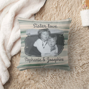 Cojín Decorativo Recuerdo de foto de amor de hermana verde salvia b
