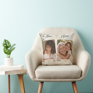 Cojín Decorativo Recuerdo de fotos de abuela y nieta Entonces y Aho