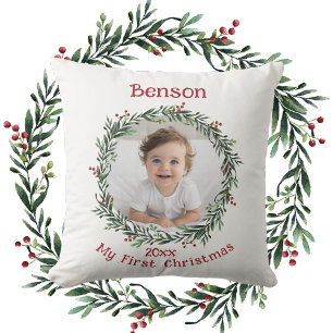 Cojín Decorativo Recuerdo de la foto del primer bebé de Navidad