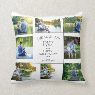 Cojín Decorativo Recuerdo del Día del Padre con collage de 8 fotos