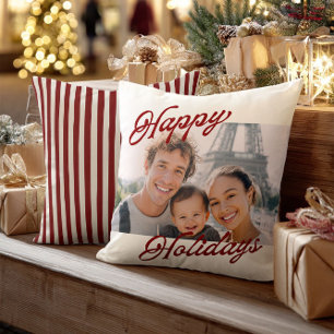 Cojín Decorativo Recuerdo Familiar de Felices Fiestas Foto Moderna