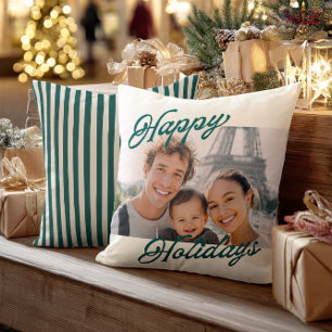 Cojín Decorativo Recuerdo Familiar de Felices Fiestas Foto Moderna