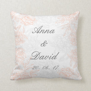 Cojín Decorativo Recuerdo floral gris coralino de la boda del