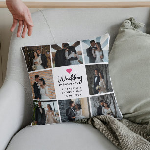 Cojín Decorativo Recuerdos de Boda Corazón Pareja Foto Collage Scri