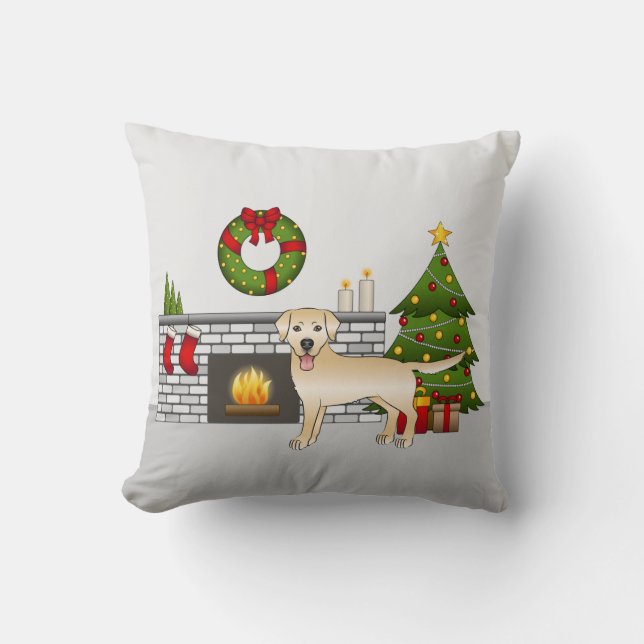 Cojín Decorativo Recuperador de Labrador Amarillo - sala de Navidad (Anverso)
